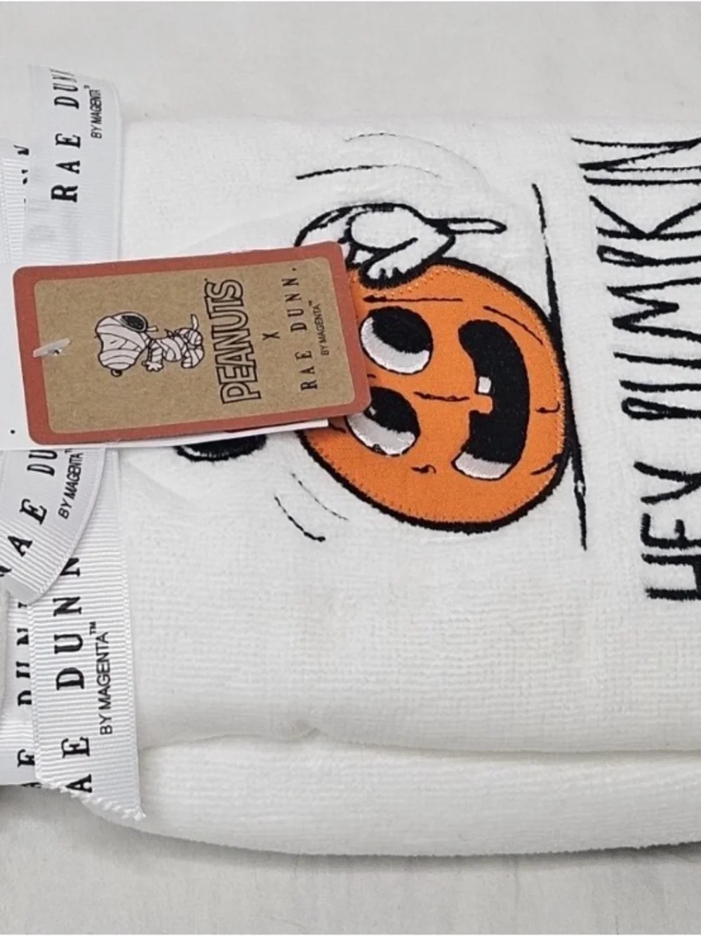Snoopy X Rae Dunn HEY PUMPKIN Set 2 Halloween Peanuts Luxe Bathroom Hand Towels